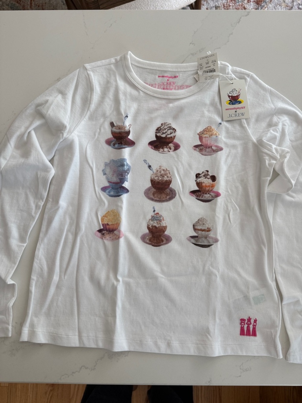 J. Crew White Long-Sleeve Tee with Colorful Sundae Grid